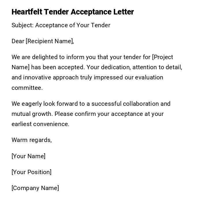 Heartfelt Tender Acceptance Letter Heartfelt Tender Acceptance Letter