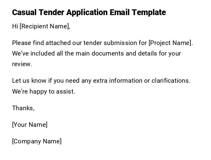 Casual Tender Application Email Template