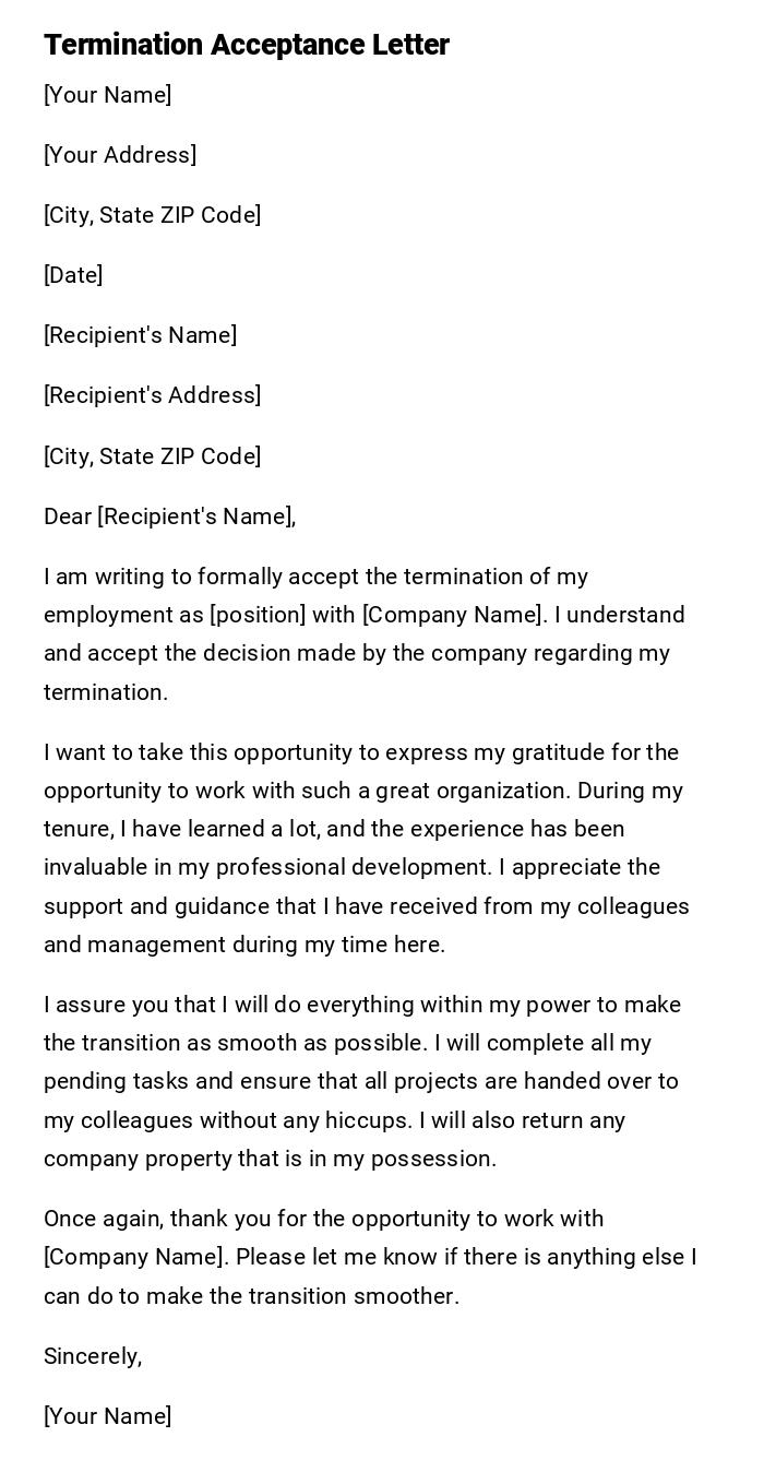 Termination Acceptance Letter Termination Acceptance Letter