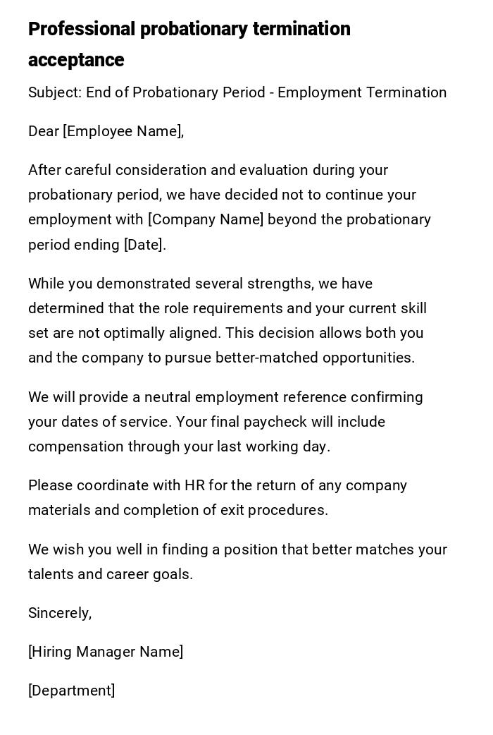 Professional probationary termination acceptance Professional probationary termination acceptance