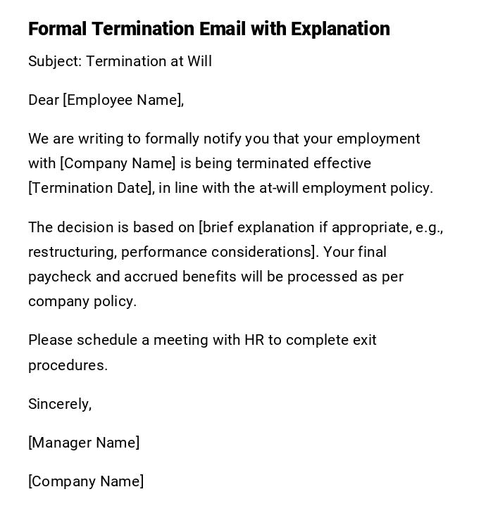Formal Termination Email with Explanation Formal Termination Email with Explanation
