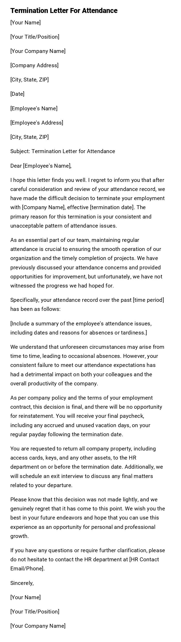 Termination Letter For Attendance Termination Letter For Attendance