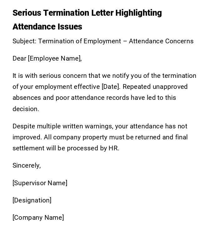 Serious Termination Letter Highlighting Attendance Issues Serious Termination Letter Highlighting Attendance Issues