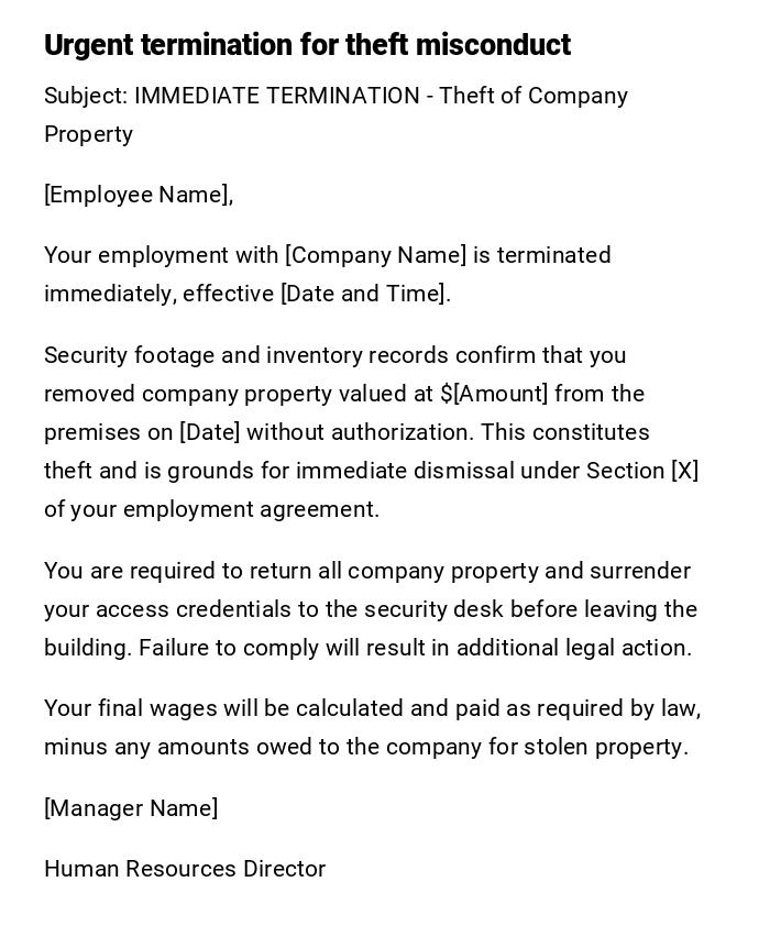 Urgent termination for theft misconduct Urgent termination for theft misconduct