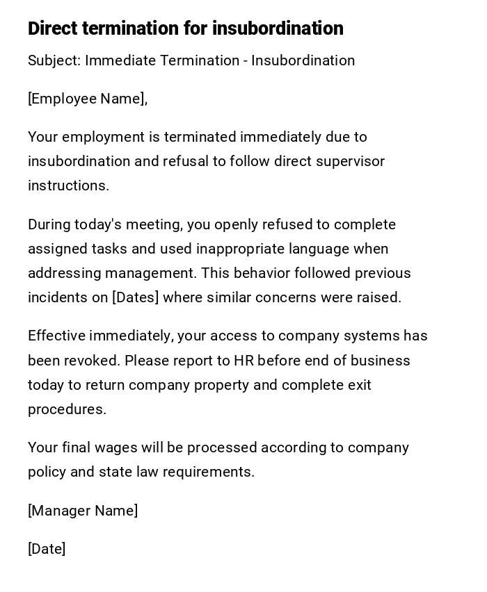 Direct termination for insubordination Direct termination for insubordination