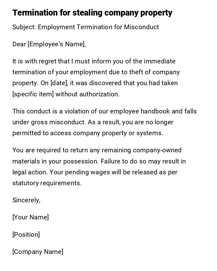 Termination for stealing company property Termination for stealing company property