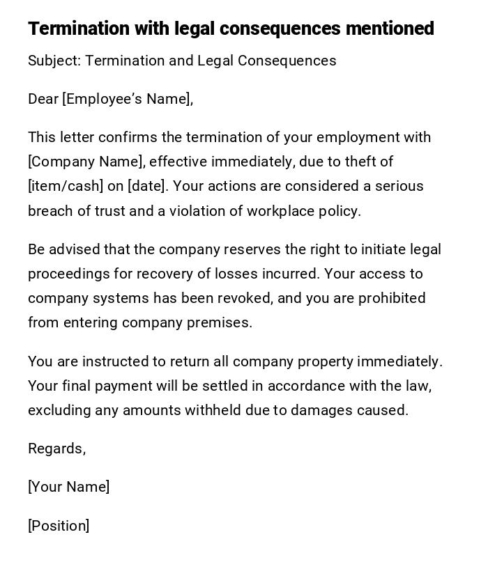 Termination with legal consequences mentioned Termination with legal consequences mentioned