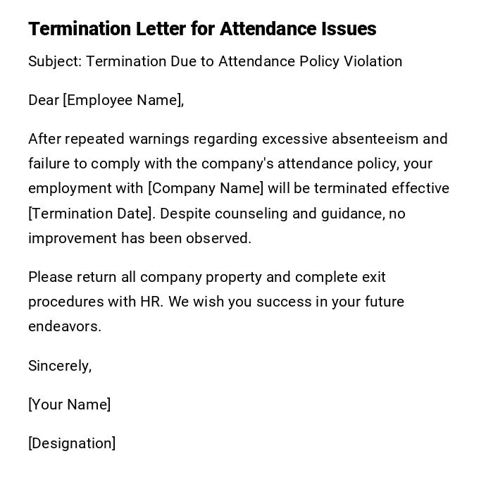 Termination Letter for Attendance Issues