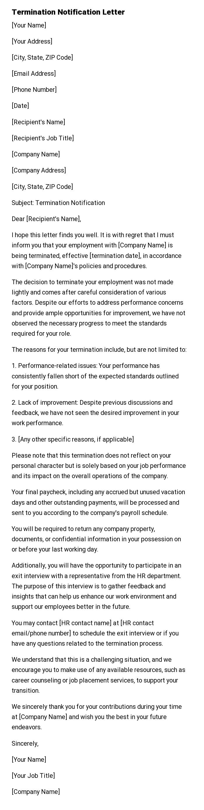 Termination Notification Letter