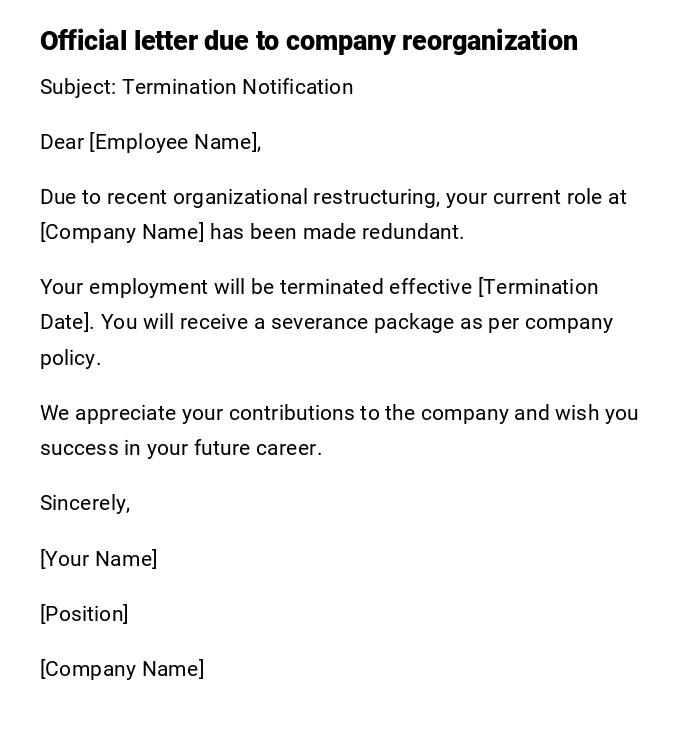 Official letter due to company reorganization Official letter due to company reorganization