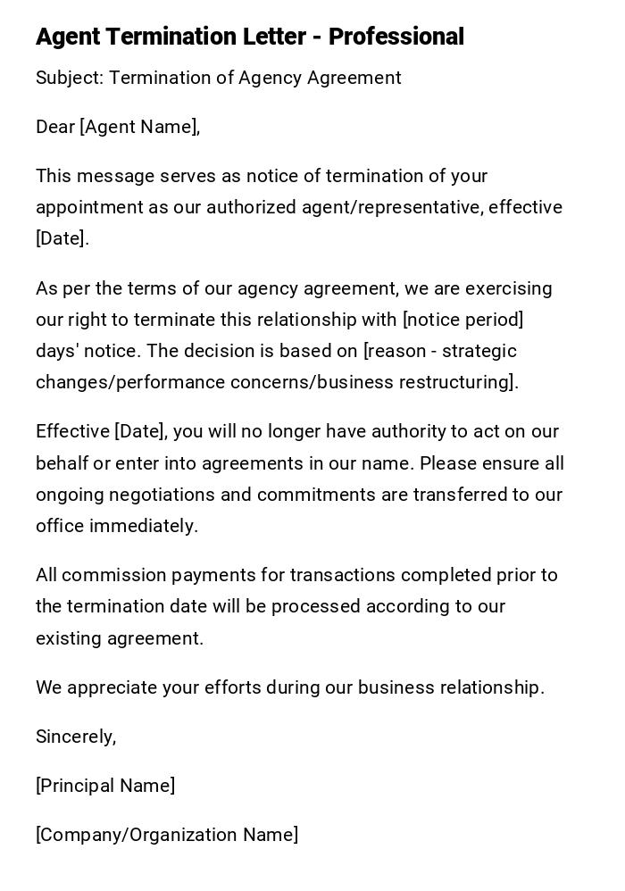 Agent Termination Letter - Professional Agent Termination Letter - Professional