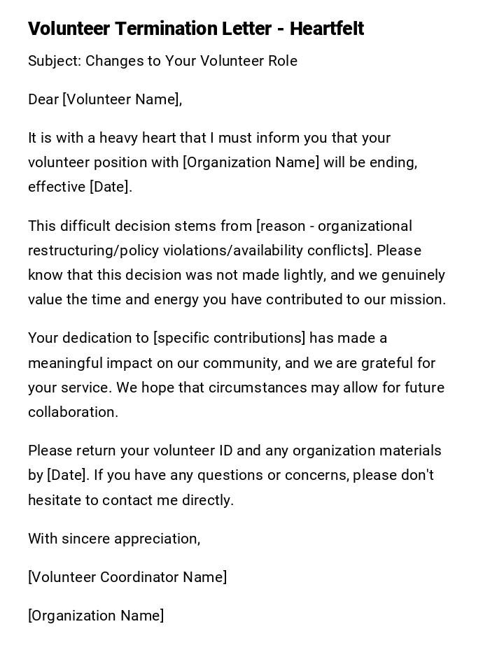 Volunteer Termination Letter - Heartfelt Volunteer Termination Letter - Heartfelt
