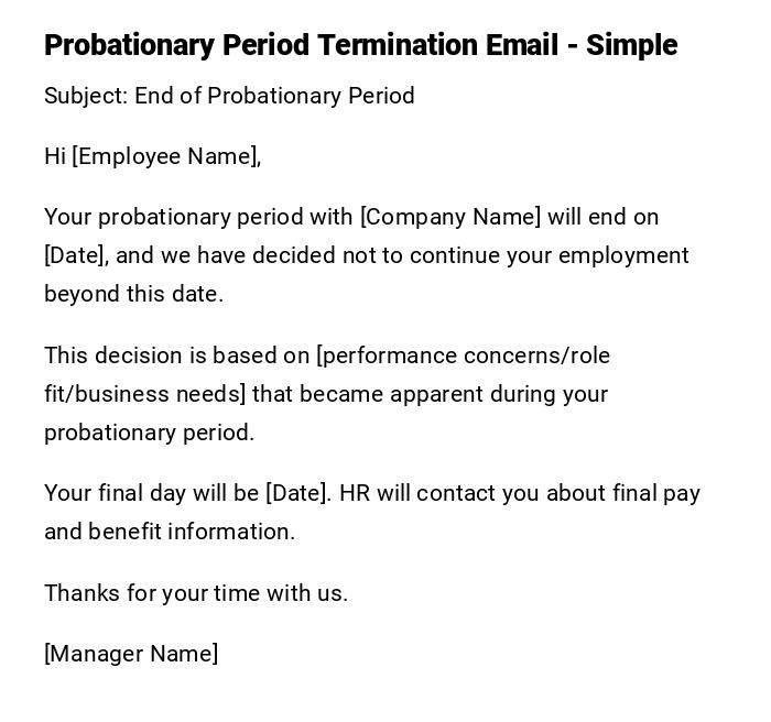 Probationary Period Termination Email - Simple Probationary Period Termination Email - Simple