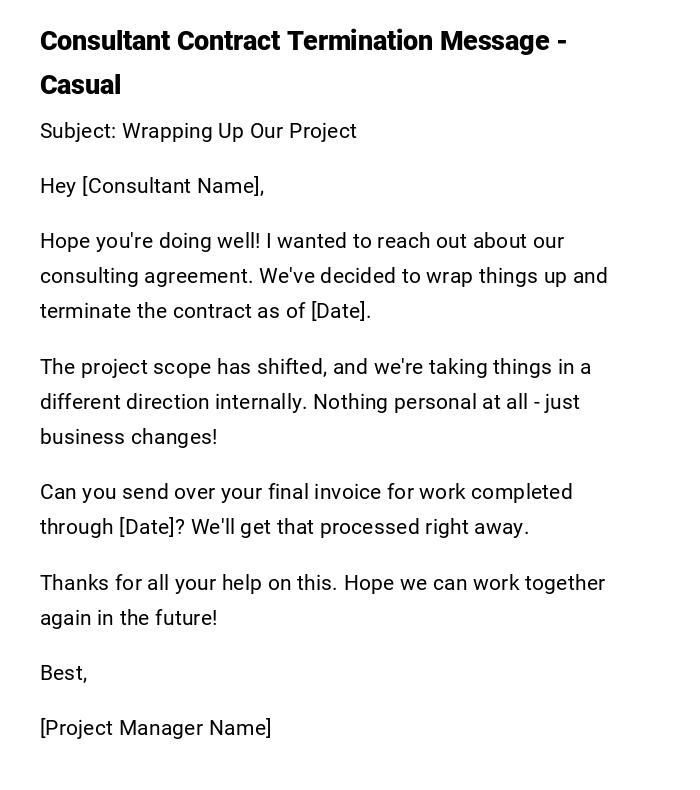Consultant Contract Termination Message - Casual Consultant Contract Termination Message - Casual