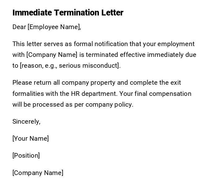 Immediate Termination Letter