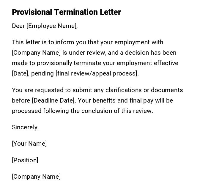 Provisional Termination Letter