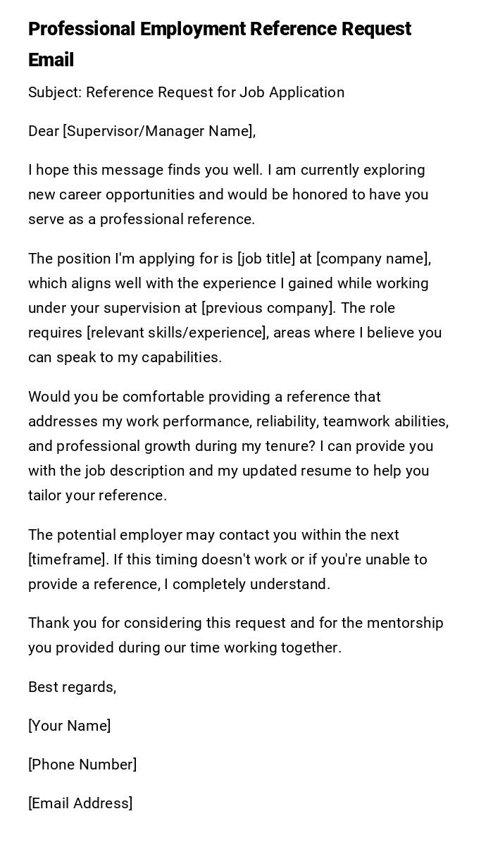 Professional Employment Reference Request Email Professional Employment Reference Request Email
