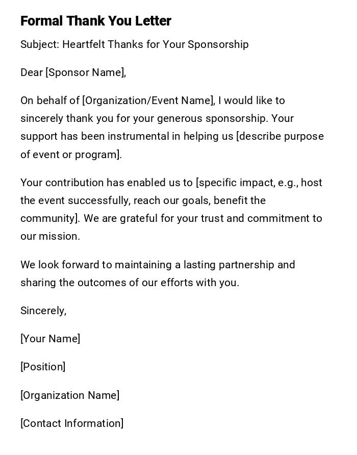 Formal Thank You Letter Formal Thank You Letter