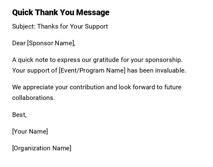 Quick Thank You Message Quick Thank You Message