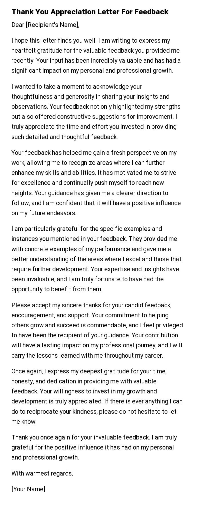 Thank You Appreciation Letter For Feedback