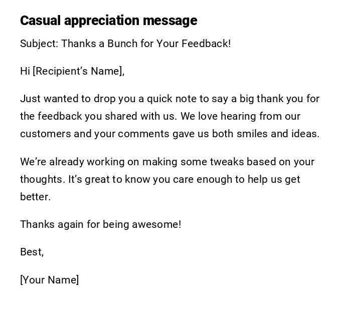 Casual appreciation message Casual appreciation message
