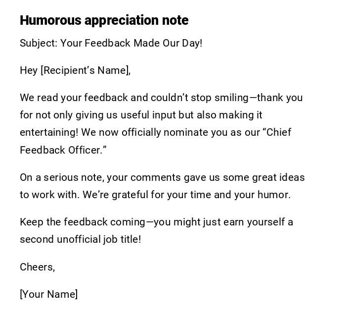 Humorous appreciation note Humorous appreciation note