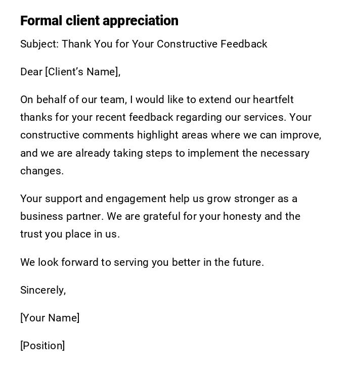 Formal client appreciation Formal client appreciation
