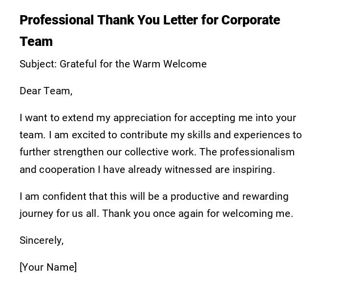 Professional Thank You Letter for Corporate Team Professional Thank You Letter for Corporate Team