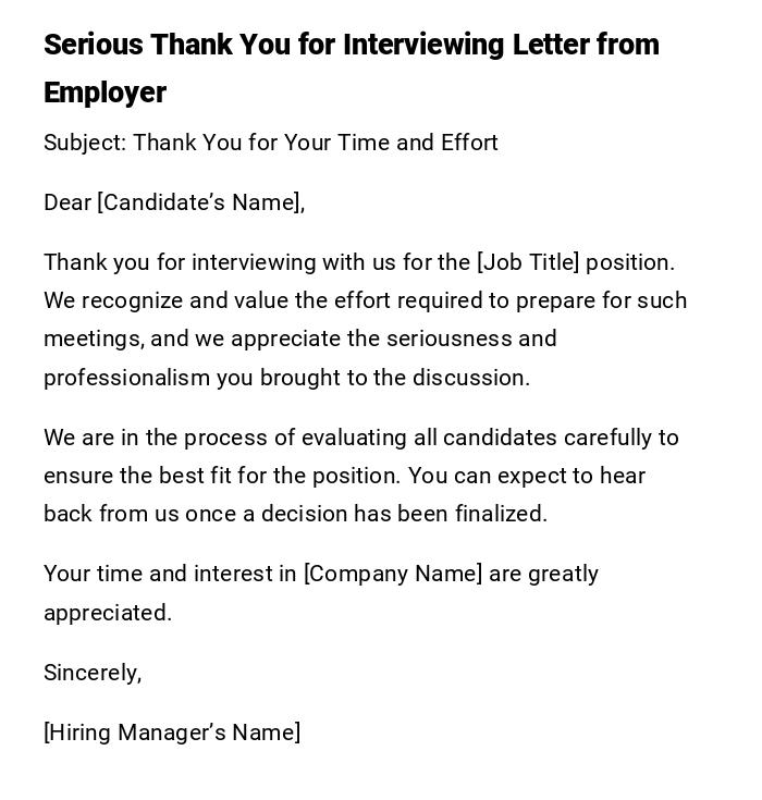 Serious Thank You for Interviewing Letter from Employer Serious Thank You for Interviewing Letter from Employer