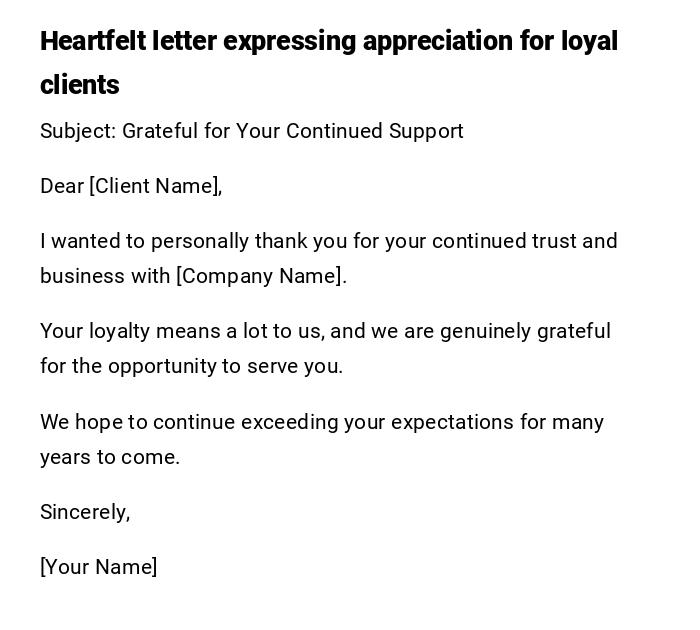Heartfelt letter expressing appreciation for loyal clients
