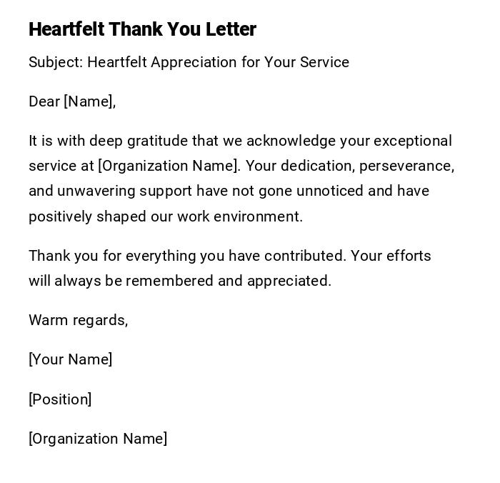 Heartfelt Thank You Letter Heartfelt Thank You Letter