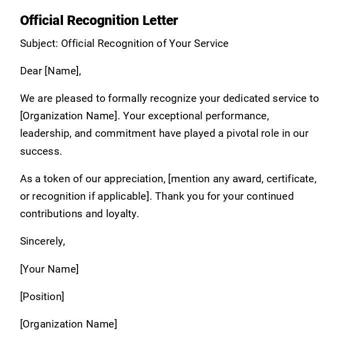Official Recognition Letter Official Recognition Letter