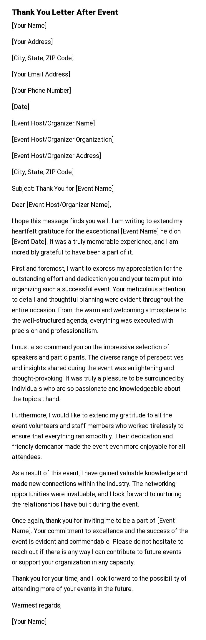 Thank You Letter After Event