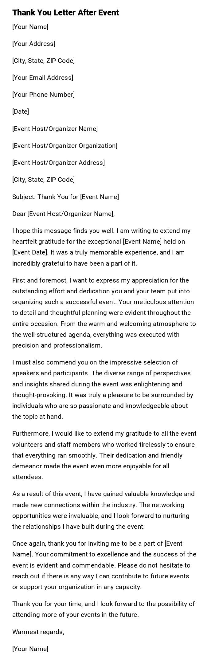 Thank You Letter After Event