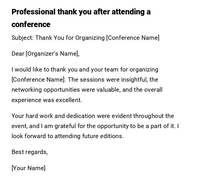 Professional thank you after attending a conference Professional thank you after attending a conference
