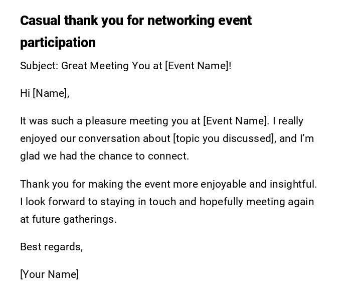 Casual thank you for networking event participation Casual thank you for networking event participation