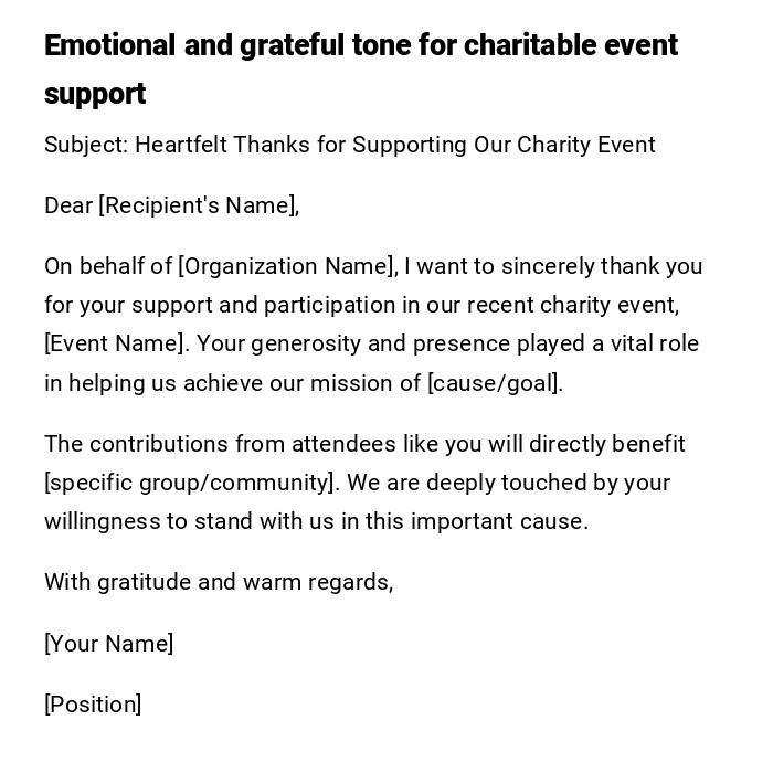 Emotional and grateful tone for charitable event support Emotional and grateful tone for charitable event support
