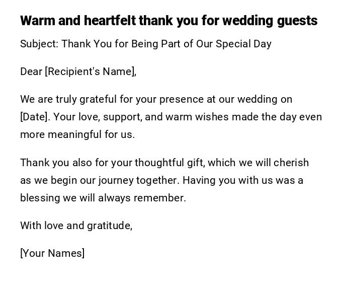 Warm and heartfelt thank you for wedding guests Warm and heartfelt thank you for wedding guests