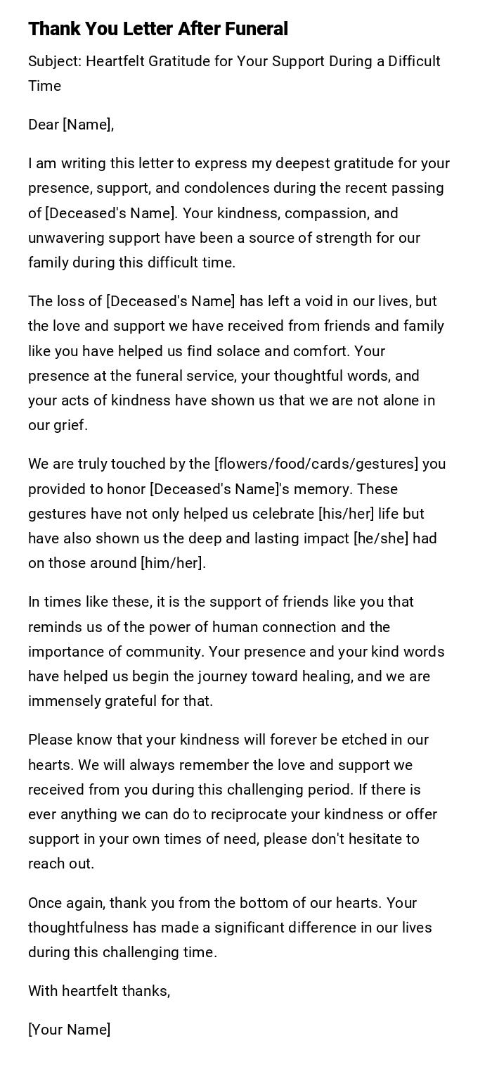 Thank You Letter After Funeral