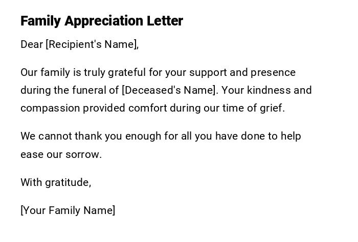 Family Appreciation Letter Family Appreciation Letter