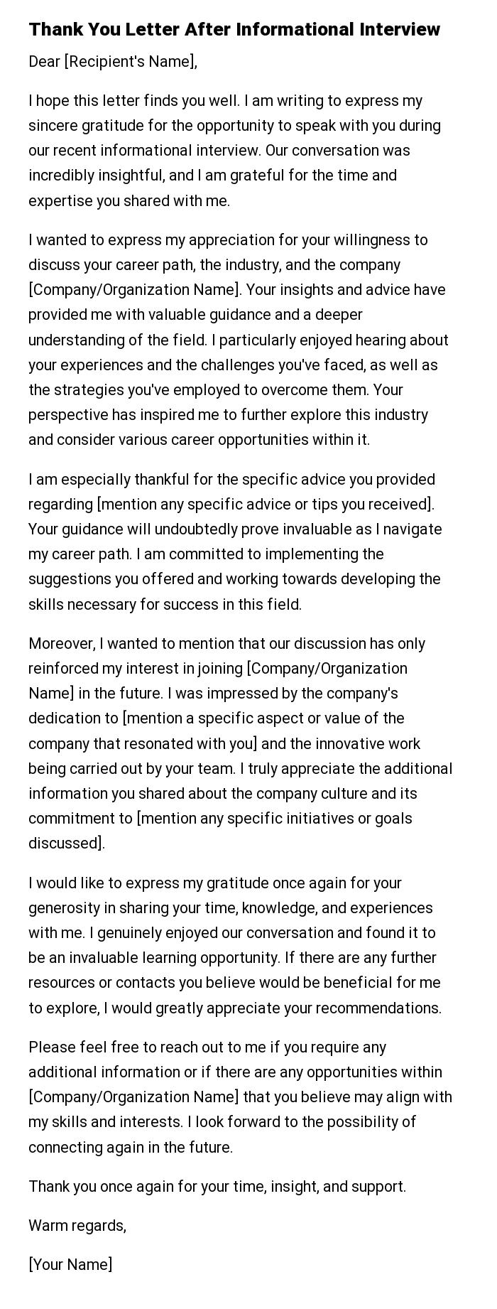 Thank You Letter After Informational Interview