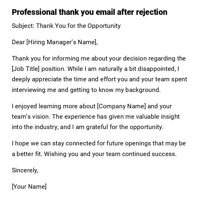 Professional thank you email after rejection Professional thank you email after rejection