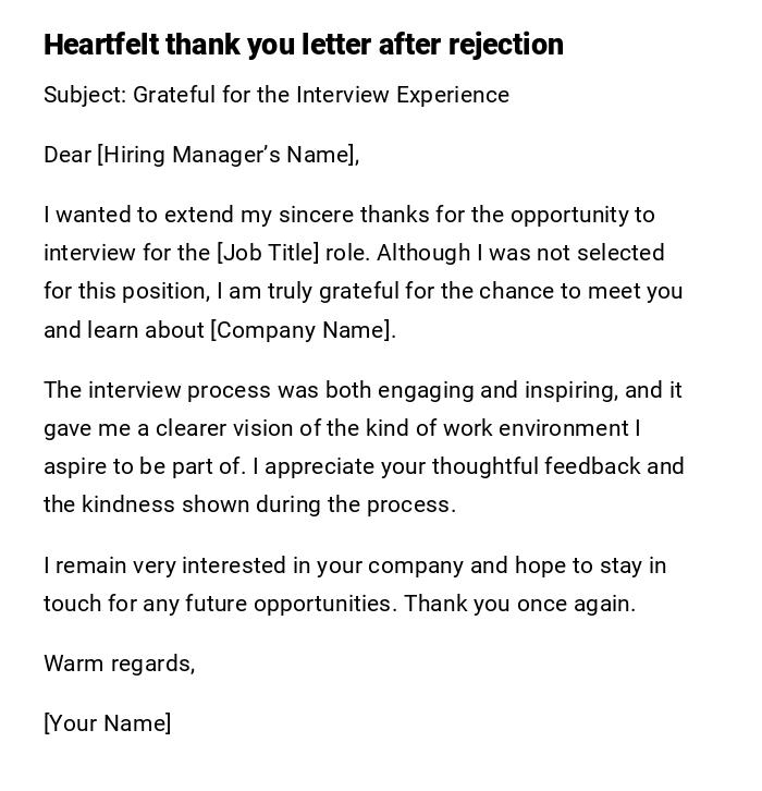 Heartfelt thank you letter after rejection Heartfelt thank you letter after rejection