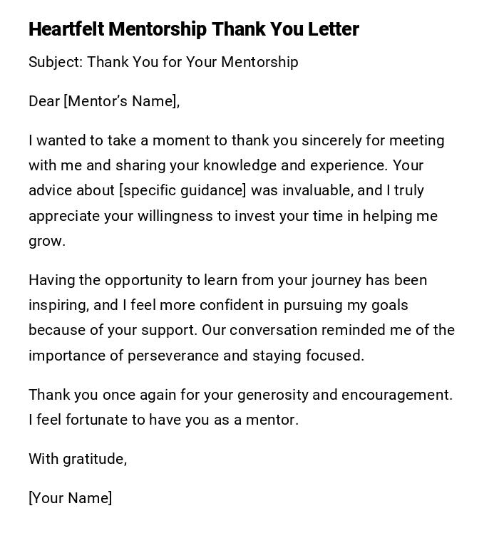 Heartfelt Mentorship Thank You Letter Heartfelt Mentorship Thank You Letter