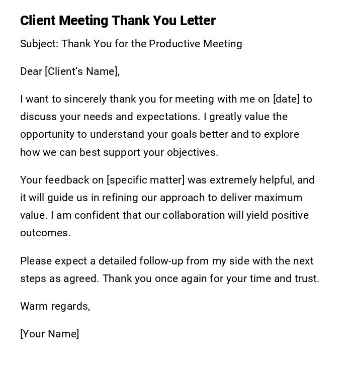 Client Meeting Thank You Letter Client Meeting Thank You Letter
