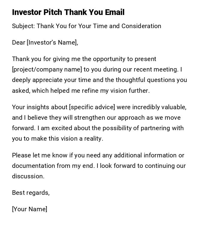 Investor Pitch Thank You Email Investor Pitch Thank You Email