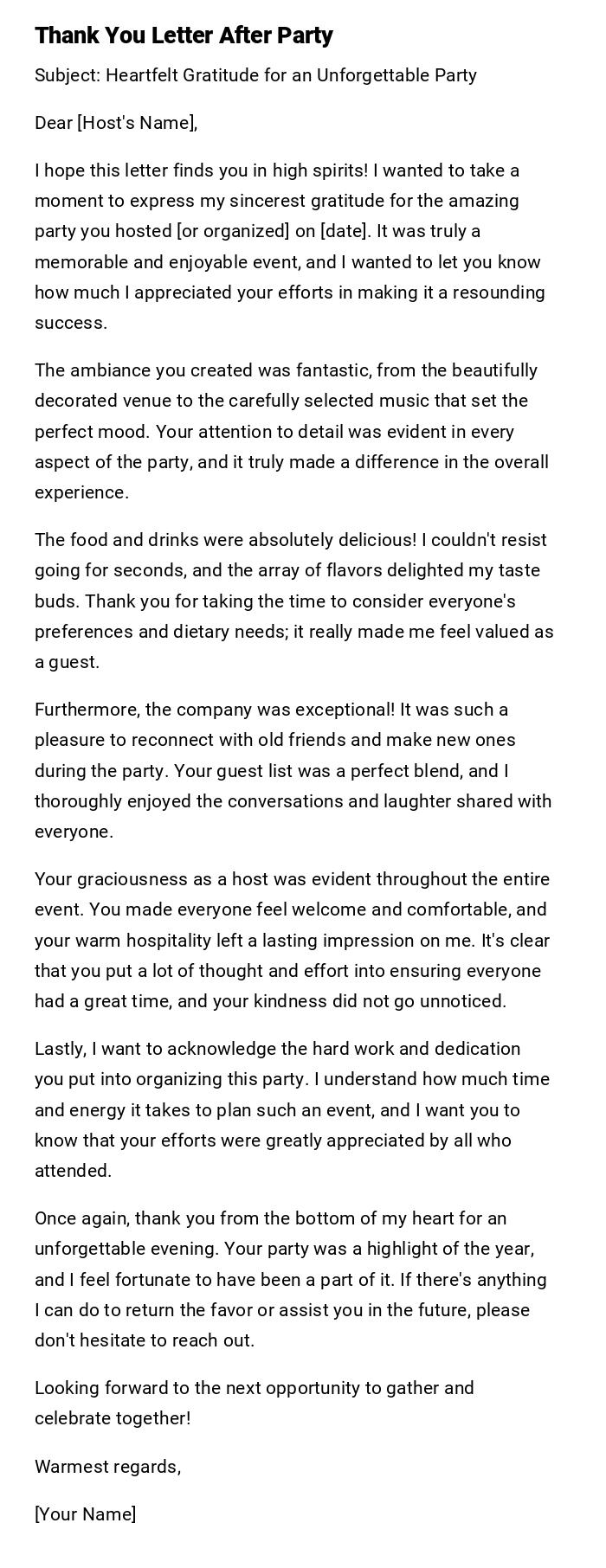 Thank You Letter After Party