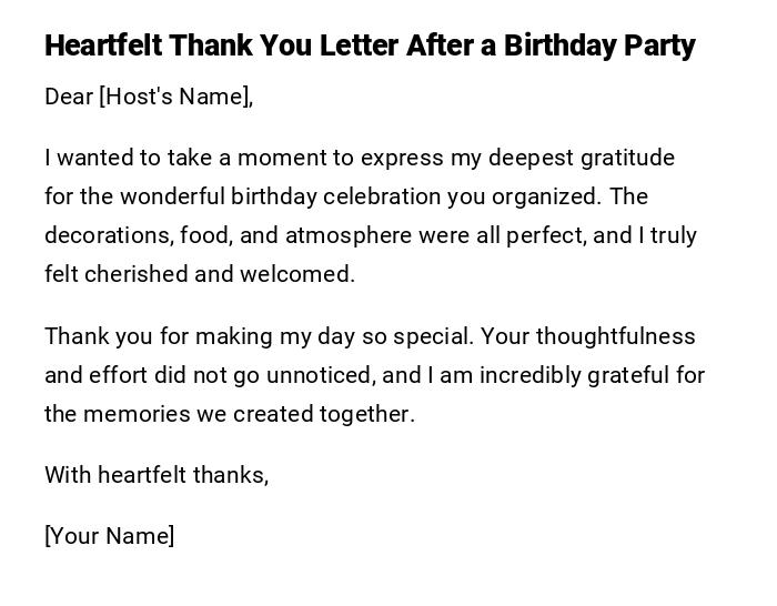 Heartfelt Thank You Letter After a Birthday Party Heartfelt Thank You Letter After a Birthday Party