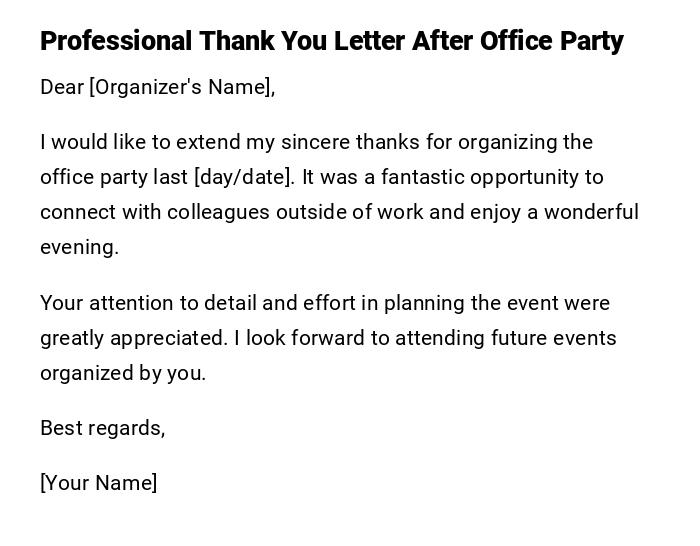 Professional Thank You Letter After Office Party Professional Thank You Letter After Office Party