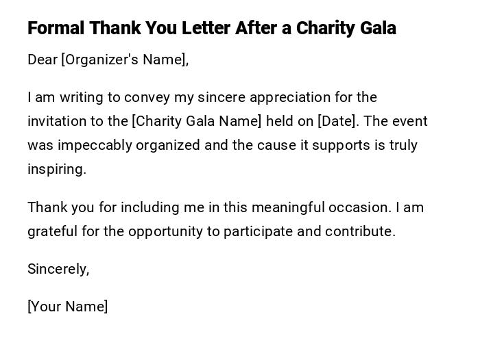 Formal Thank You Letter After a Charity Gala Formal Thank You Letter After a Charity Gala
